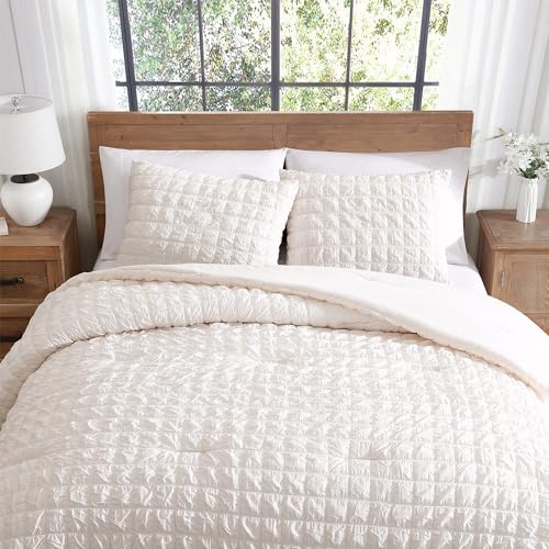 Lightweight Comforter Set with Pillow Shams - Puckered Seersucker, Full/Queen