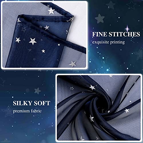 Navy Blue Star Sheer Curtains for Kids Nursery - 106-Inch Long Rod Pocket
