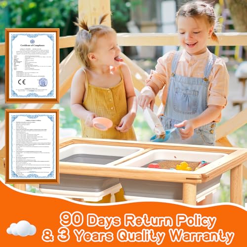 Wooden Sensory Table for Toddlers, 3-Level Adjustable Height Activity Table
