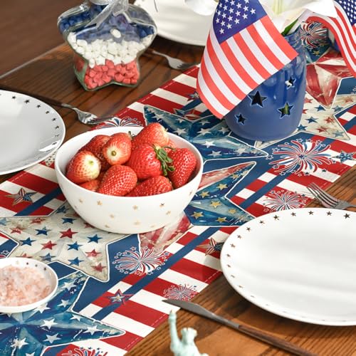 Artoid Mode American Flag 210 GSM 13x120 Inch Table Runner - 4th of July Patriotic Kitchen Decor