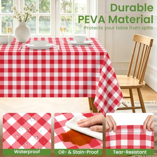 LIKAJON 6 Pack Red Gingham Plastic Tablecloth 54 x 108 Inches - Disposable, Waterproof