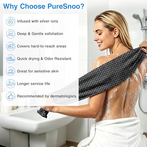 Vzvvzp Silver Ion Infused Exfoliating Bath Towel Black 45-inch Large