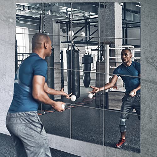Self-Adhesive Real Glass Mirror Tiles - 12x12 Inch, 16-Pack Frameless Wall Decor