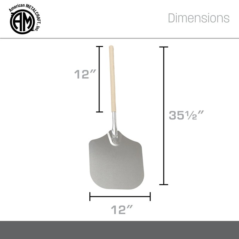 American METALCRAFT, Inc. "3512 35.5"" Aluminum Pizza Peel with 19"" Wood Handle, 12"" x 14"" Medium Blade", Silver