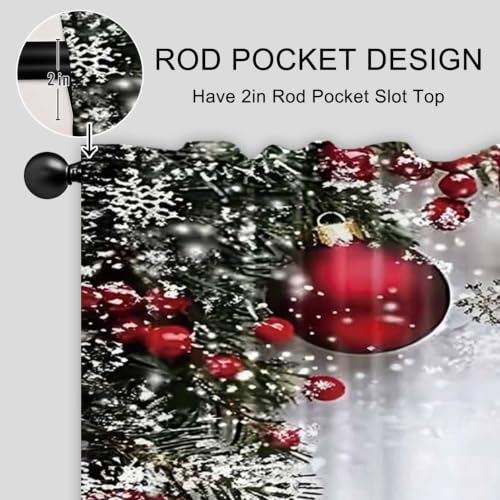 DOTOOMA 26x36 Inch White Pine Branch Christmas Kitchen Cafe Curtain Panel