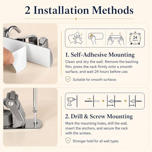 Stainless Steel Mop and Broom Holder Wall Mount with 5 Racks and 4 Hooks