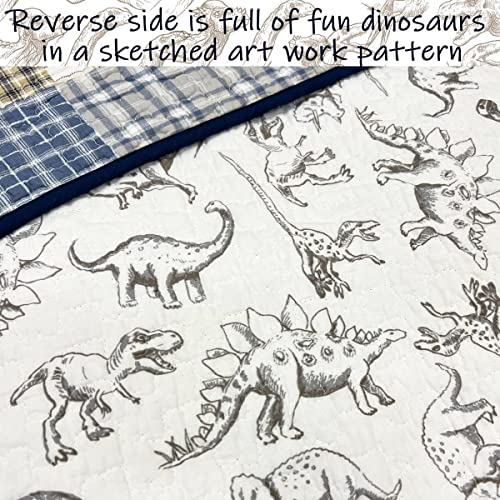 Dinosaur Reversible Cotton Quilt Set - Twin 2-Piece Bedding for Kids