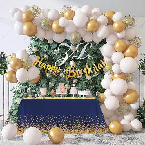 Ammbeetty 10 Packs Blue & Gold Disposable Tablecloths and Satin Table Runners