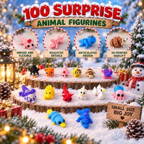 Christmas Advent Calendar with 100 3D Printed Animal Fidget Toys for Kids