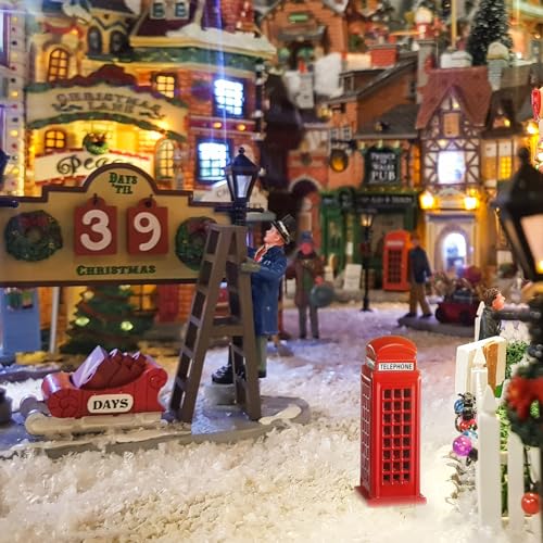 Set of 3 Miniature Red London Telephone Booths - Christmas Village Decor
