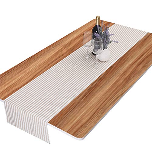 Rockcloud Khaki Striped Cotton Linen Table Runner 13x53 Inch - Rustic Home Decor