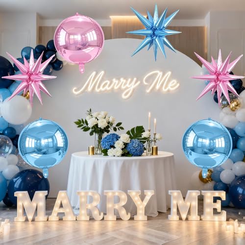 Alainzeo 6Pcs 22in Pink & Blue 4D Round & Star Balloons, Premium Foil Kit (Pink/Blue) for Birthday & Party