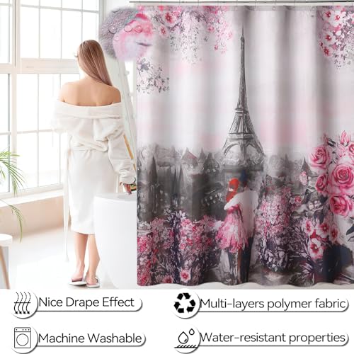 Pink Paris 9-Piece Bathroom Accessories Set with Shower Curtain & Trash Can