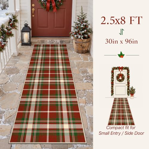 GENIMO 2.5x8 Outdoor Runner Rug, Christmas Red – Washable Porch/Entryway