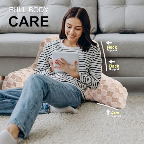 Checkered Bed Rest Wedge Pillow with Arms for Comfort & Support