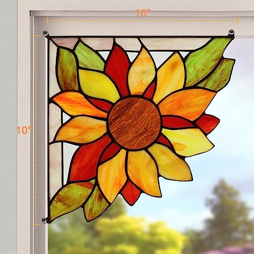 Handmade Sunflower Stained Glass Panel Hangings - 1 Pair