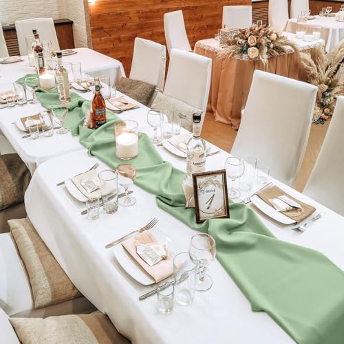 VZZNN 10 Pack Sage Green Chiffon Table Runners - 120 x 12 inches, Wedding & Party Decor