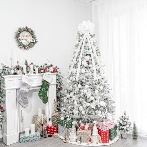 Large White Christmas Tree Topper Bow with Glitter Streamers - 53x13 Inch
