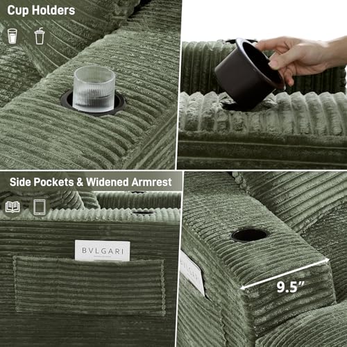 Oversized Corduroy Chaise Lounge Chair with Cup Holders and Side Pocket