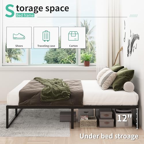 Queen Size Metal Platform Bed Frame, Heavy Duty Steel Slat Support