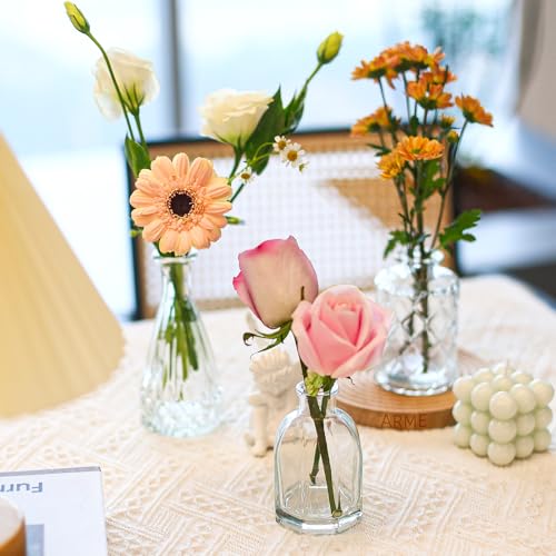Clear Glass Bud Vases Set of 16 - Vintage Mini Vases for Table Centerpieces