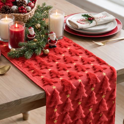 Artoid Mode 13" x 60" Red Gold Plush Table Runner - Christmas Decor