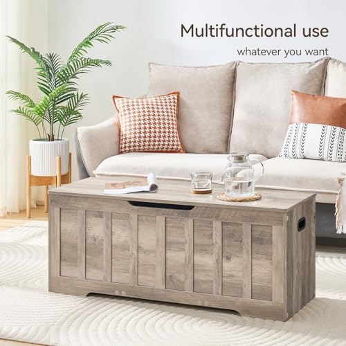 47.2-Inch Extra Large Wooden Storage Bench with Safety Hinges