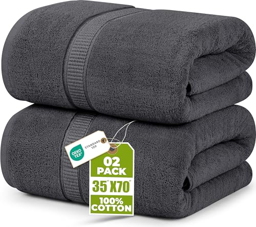 Utopia Towels Jumbo Bath Sheets 2-Pack, 35x70 Extra Large Cotton Grey