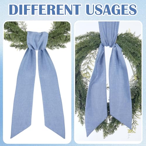 Blue Wreath Sash for Front Door 2 Pack - 60 Inch Blank Linen Rustic Wreath Ribbon for DIY Embroidery and Farmhouse Home Decor