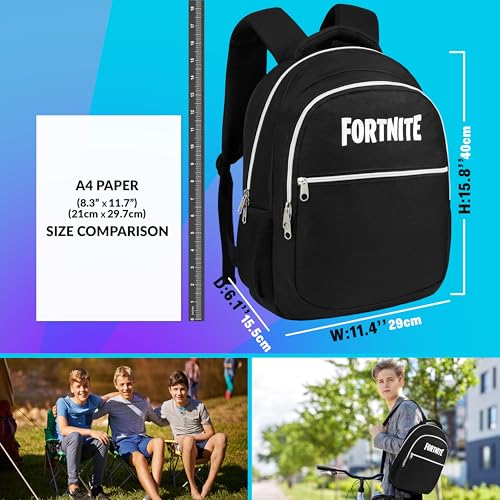Kids Gamer School Backpack with Compartments & Padded Straps - Black