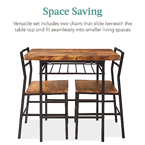 3-Piece Space-Saving Dining Set with Table, Chairs & Storage Rack