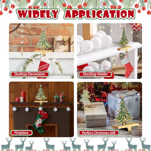 2-Piece Glitter Christmas Tree Stocking Holders for Mantle, Gold & Green