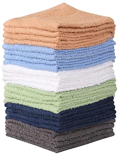 Multicolor 24 Pack Cotton Wash Cloths - Soft, Absorbent Face Towels for Home & Salon