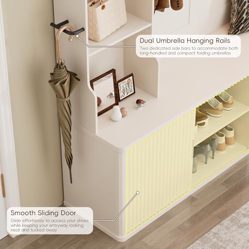 77" Tall Hall Tree with Bench, Shoe Storage, Coat Rack & RGB LED Lighting