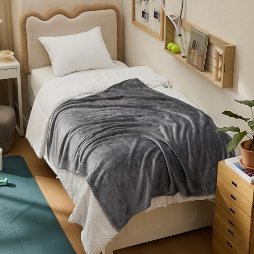 Bedsure GentleSoft Twin XL Fleece Blanket - Soft Warm Grey Throw (66"x90")