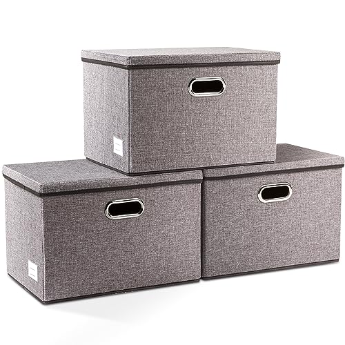 Large Collapsible Storage Bins with Lids 3-Pack Foldable Closet Baskets