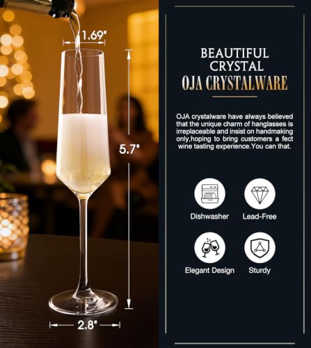 OJA 7oz Crystal Champagne Flutes Set of 6 | Elegant Stemware for Celebrations