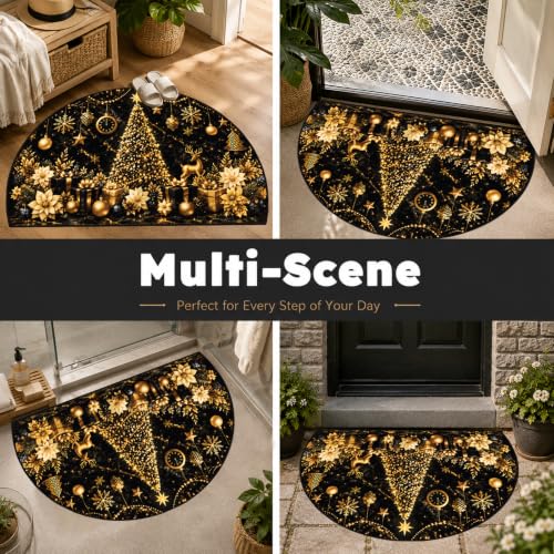 Christmas Tree Semicircular Door Mat 35.4 x 23.6 Inch - Non Slip Holiday Rug - KKYEJLQYI