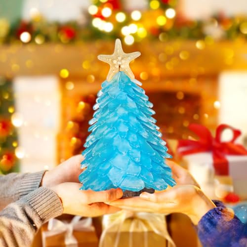 Blue Sea Glass Christmas Tree - Handcrafted Mini Coastal Holiday Decor