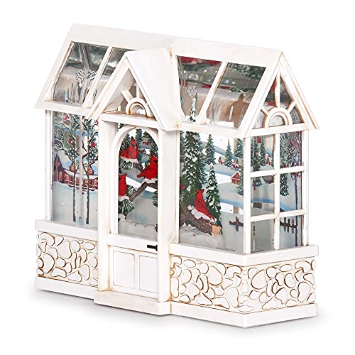 7.75" Cardinal Greenhouse Lantern with Swirling Glitter and LED Light