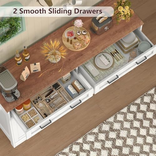 55-Inch Farmhouse Buffet Cabinet Sideboard with Drawers & Shelves, White