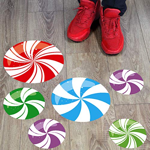 Fancy Land Peppermint Floor Decals - Colorful Christmas Stickers, 36 pcs