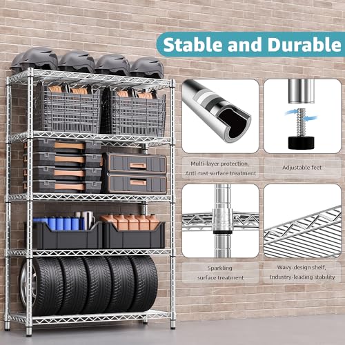 5-Tier Heavy Duty Steel Wire Storage Shelving Unit 1750 LBS Capacity