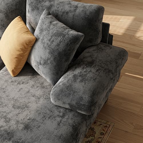112-Inch U-Shaped Sleeper Sofa with Pull-Out Bed - Dark Grey Chenille