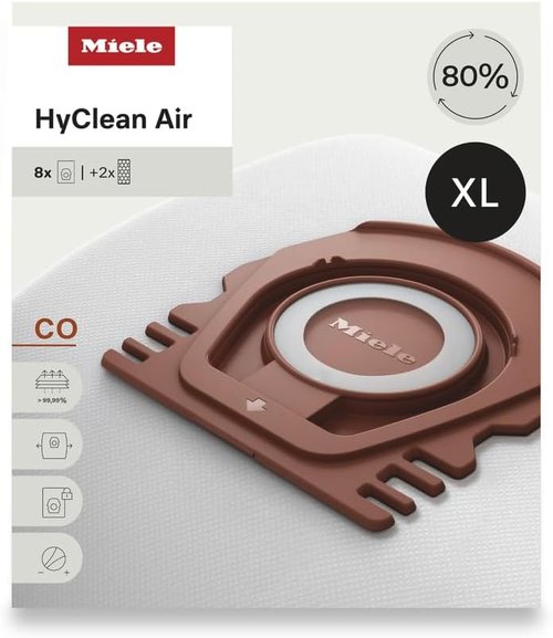 Miele HyClean Air CO Vacuum Cleaner Bags - XL Pack of 8 with 2 AirClean Exhaust Filters | Compatible with Miele Guard M1