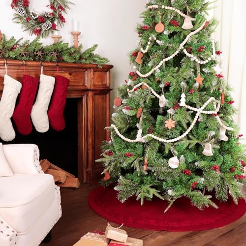 48-Inch Cable Knit Christmas Tree Skirt - Wine Red Rustic Farmhouse Decor