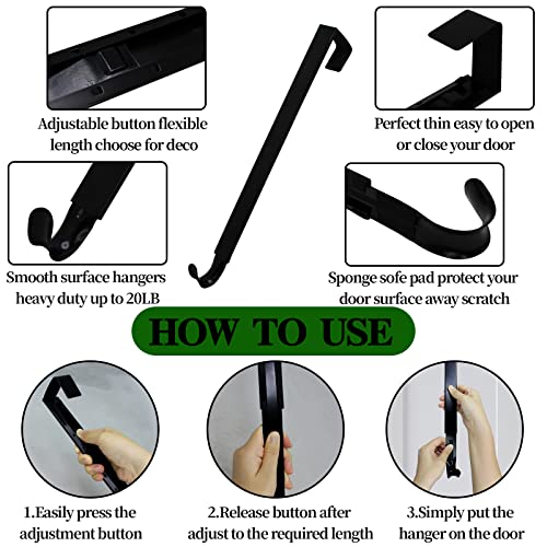 Adjustable Wreath Hanger for Front Door 15-25 Inch Heavy Duty Black Hook