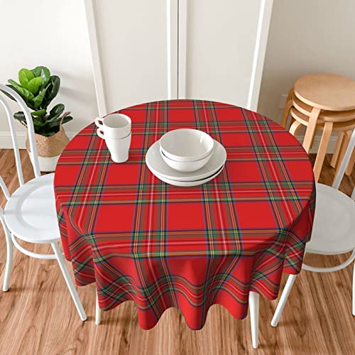 Sweetshow Brickred Christmas 60 Inch Round Buffalo Plaid Tablecloth - Washable Polyester for Holiday Dining