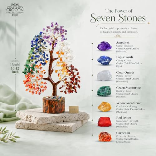 7 Chakra Crystal Tree of Life | Healing Gemstone Decor 10-12 Inch