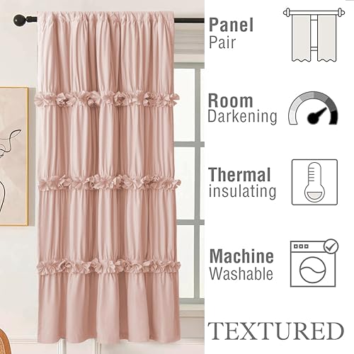 Thermal Insulated Blackout Curtains with Butterfly Flowers, 42"x63" (Pair)